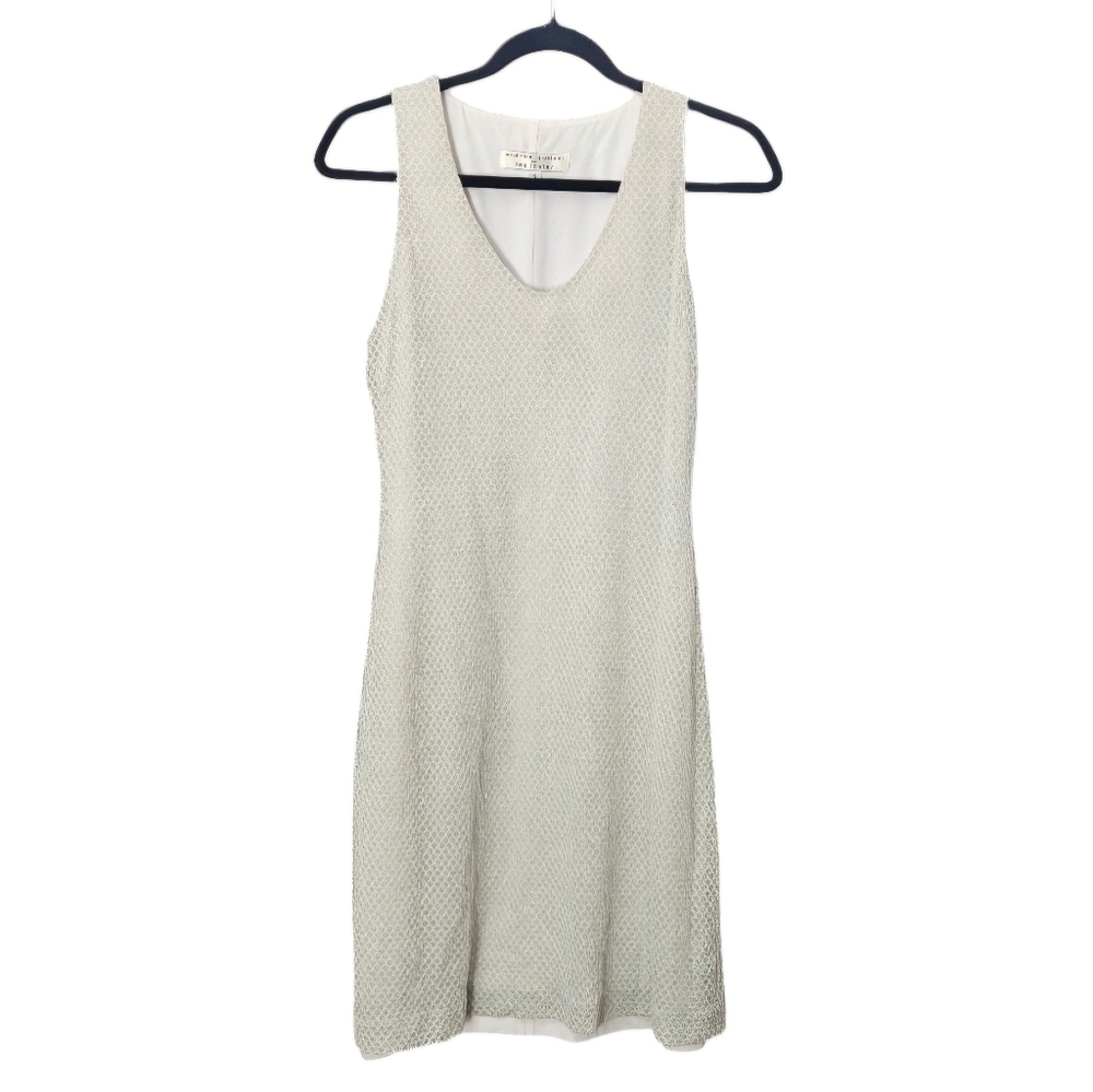 Vintage Y2K Andrea Polizzi for Rex Lester Silver Scalloped Sleeveless Dress sz 4